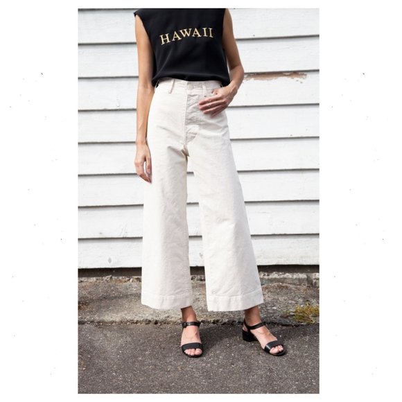 Jesse Kamm Wide Leg Crop Sailor Pants Salt White - Picture 3 of 12